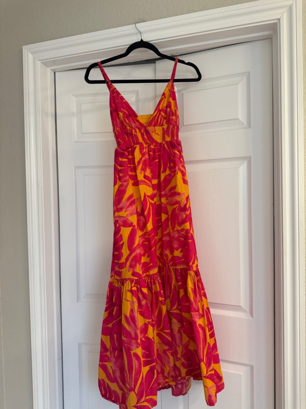 Dress Forum Pink and Yellow Floral Tiered Maxi Dress